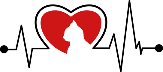 heartbeat line icon with Cat Electrocardiogram Car svg design