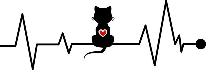 heartbeat line icon with Cat Electrocardiogram Car svg design