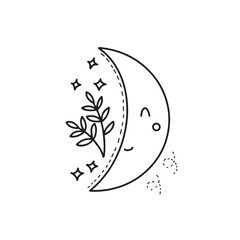 Decoration of a children's room in boho style. Cute hand drawn moon for boy and girl. Vector illustration perfect for cards, invitations, posters.