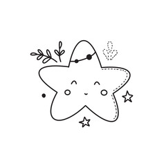 Cute star in boho style. Vector illustration in warm autumn colors for nursery and textile decoration