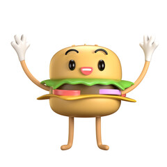 cute burger 3d illustration waving hand for national hamburger day