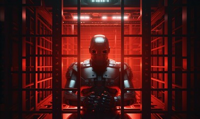 AI robot cyborg behind bars in prison