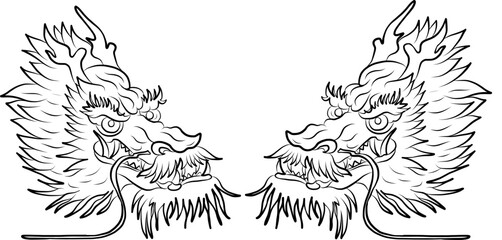 Japanese red dragon tattoo.Dragon on red background for Chinese New Year.Gold Chinese Dragon vector.Gold line art King Dragon tattoo.cartoon vector for t-shirt.