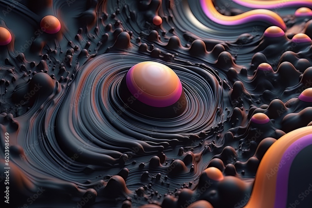 Poster Futuristic abstract texture background with colorful gradient waves and round elements AI