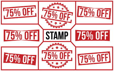 75% Off rubber stamp on white background. 75% Off Rubber Stamp set.