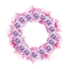 flower wreath in pink and purple