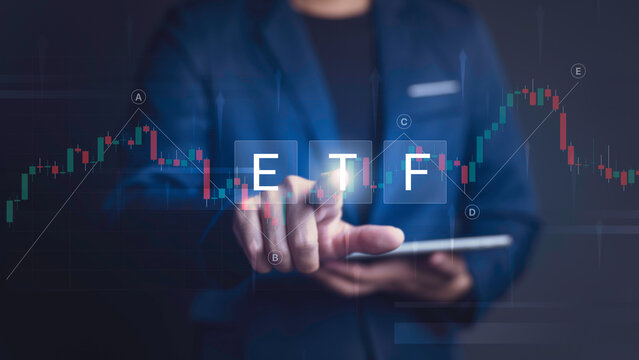 Exchange Traded Fund ( ETF ). Financial Success in the Stock Market Businessman Trading on Exchange, Investment Opportunities in Mutual Funds and ETFs, Growing Wealth in the Financial Market.