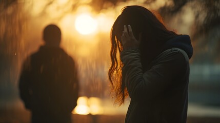 End of Love: Woman in Tears and the Silhouette of a Man, Dramatic Separation