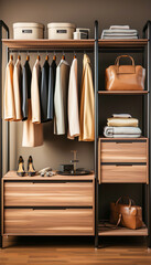 Modern, stylish dressing room in dark colors. Generative AI. High quality illustration