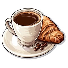 Mug of coffee with a croissant on a white background. Generative AI. High quality illustration