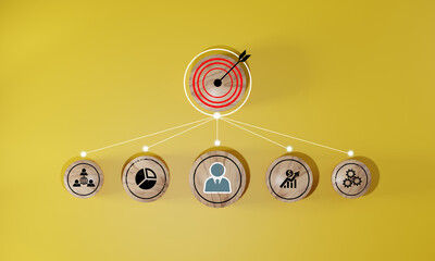 woods block step on table with icon Action plan, Goal and target, success and business target...