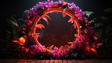 This vibrant round frame of floral foliage exudes an enchanting energy, inviting the viewer to...