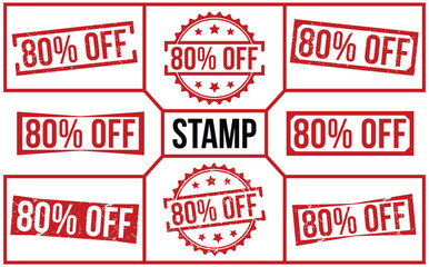80% Off grunge rubber stamp on white background. 80% Off Rubber Stamp set.