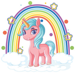 Adorable Cartoon Unicorn with Rainbow