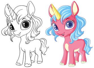 Coloring Page Outline of Cute Unicorn