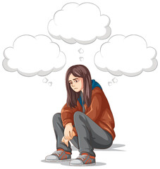 Depressed teenage with speech bubbles