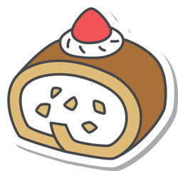 スイーツのステッカー風単品アイコンイラスト　苺　ロールケーキ