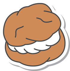 スイーツのステッカー風単品アイコンイラスト　シュークリーム