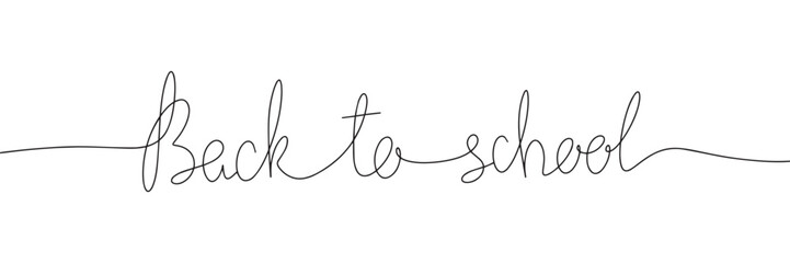 Back to school one line continuous word, phrase, quote. Monoline calligraphy lettering back to school. Line art education banner, vector illustration.