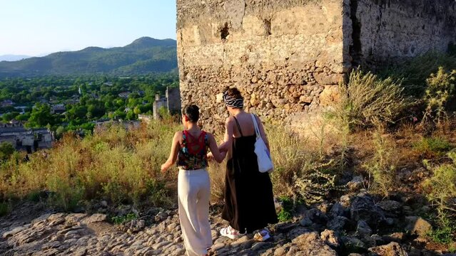 lesbian, girls, couple, love, affection, intimacy, romance, relationships, diversity, LGBTİ tourist kayak&ouml;y in turkey fethiye