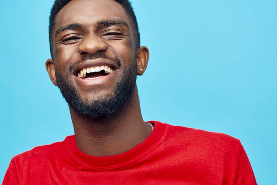 man american background portrait american african casual guy red blue attractive black fashion