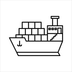 Cargo ship line icon. Freighter with parcels, boxes, goods. Delivery concept. vector illustration on white background