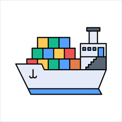 Cargo ship line icon. Freighter with parcels, boxes, goods. Delivery concept. vector illustration on white background