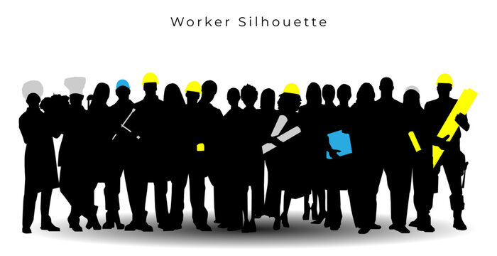 Group of worker people silhouette. Celebration and holiday element illustration. Fit for element, background, banner, backdrop, cover. Vector Eps 10