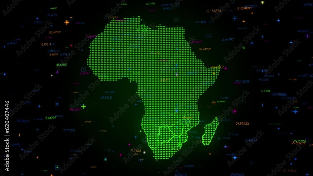 Poster futuristic motion view green colorful shiny digital technology hud dots mosaic grid africa map separ