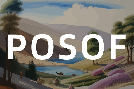 Beautiful watercolor painting of a Turkish scene with the name Posof in Ardahan