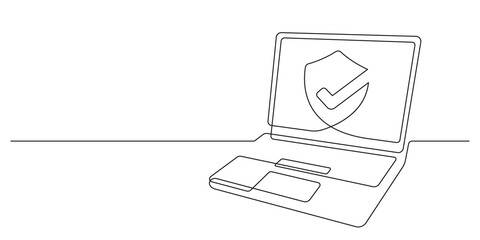 one line minimalism laptop illustration.online secure and data encryption concept