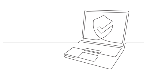 one line minimalism laptop illustration.online secure and data encryption concept