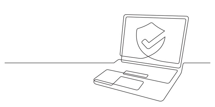 recommend clip art: one line minimalism laptop illustration.online secure and data encryption concept