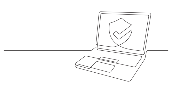 one line minimalism laptop illustration.online secure and data encryption concept