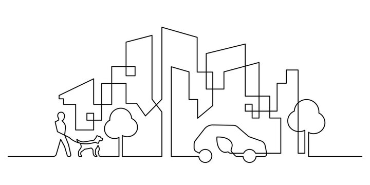 recommend clip art: cityscape ecology lifestyle scene in continuous line drawing