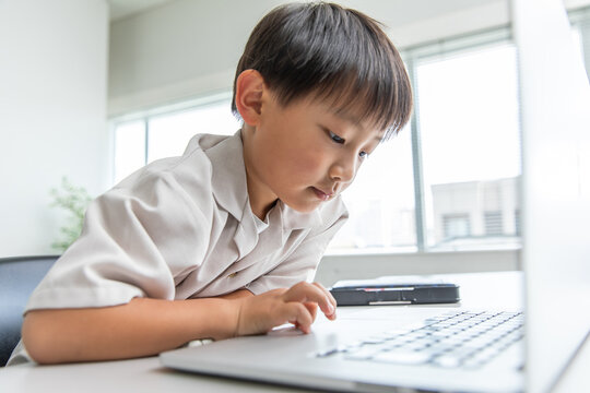 パソコン学習する男の子　boy studying computer