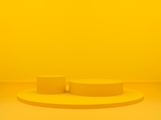 3D yellow geometric podium. Yellow background.