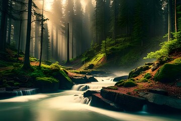 river in the forest generated by Ai