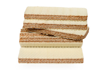 Sweet waffles stuffed on a white background. A bunch of waffles.