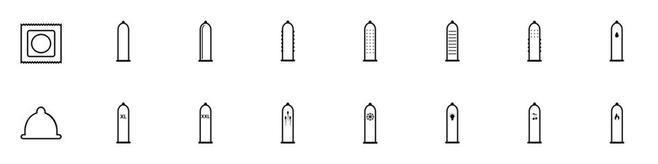 Fototapeta premium Condom Line Art SVG icon set