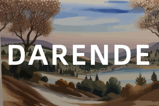 Beautiful watercolor painting of a Turkish scene with the name Darende in Malatya