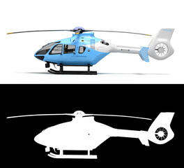 multipurpose passenger helicopter for air transportation left view 3d render on white with alpha