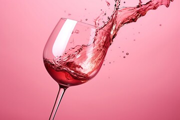 Red Liquid Splashing from Wine Glass on Black Background. Generative AI