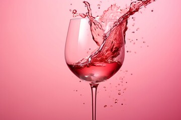 Red Liquid Splashing from Wine Glass on Black Background. Generative AI