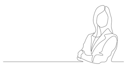 continuous line drawing of long hair woman leader arms crossed pose