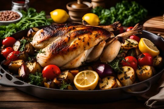 One-Pan Lemon Herb Chicken with Roasted Vegetables realistic photo