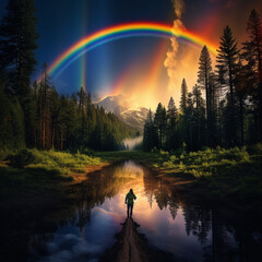 Rainbow Scenery of the Forest and Creek