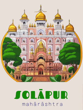 Beautiful retro-styled poster of with a city and the name Solāpur in Mahārāshtra