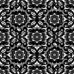 Seamless black and white damask pattern. Vector illustration.