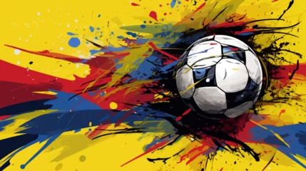 Zelfklevend Fotobehang abstact background with soccer ball, football, with paint strokes and splashes, grungy © ArtClip